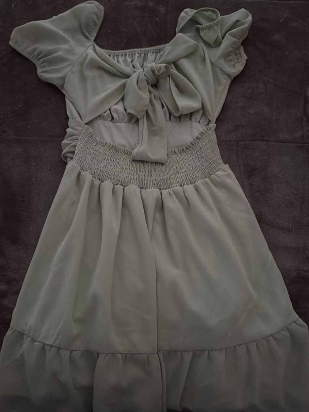 Sage Green Smocked-Waist Tie-Front Casual Dress